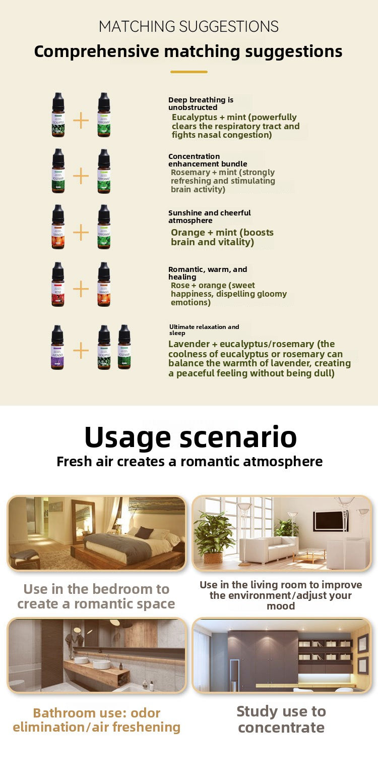 Water Soluble Aromatherapy Essential Oil 10ml x6 Set for Humidifier Diffuser Room Long Lasting Moisturizing Aroma Diffuser
