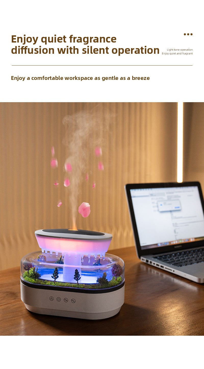Cross-Border New Micro Landscape Aromatherapy Machine Household Ultrasonic Colorful Gradient Atmosphere Light White Noise Raindrop Fragrance Machine
