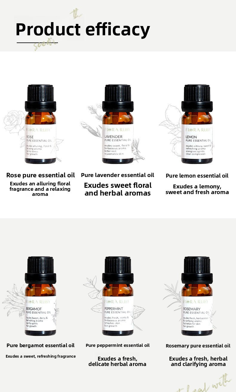 Cross-Border Plant Single Aromatherapy Essential Oil 10ml Lavender Rose Lemon Rosemary Bergamot Black Pepper Essential Oil