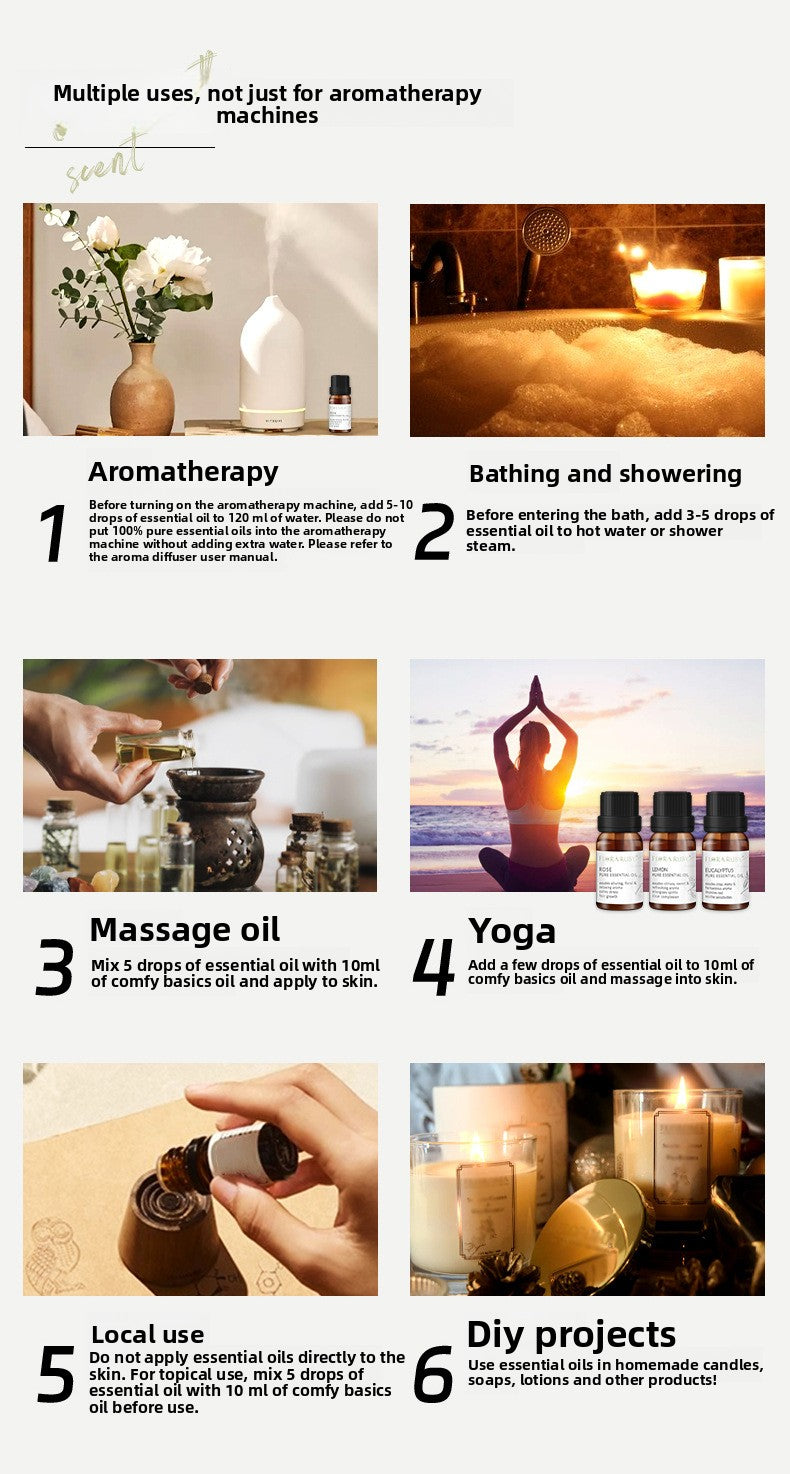 Cross-Border Plant Single Aromatherapy Essential Oil 10ml Lavender Rose Lemon Rosemary Bergamot Black Pepper Essential Oil