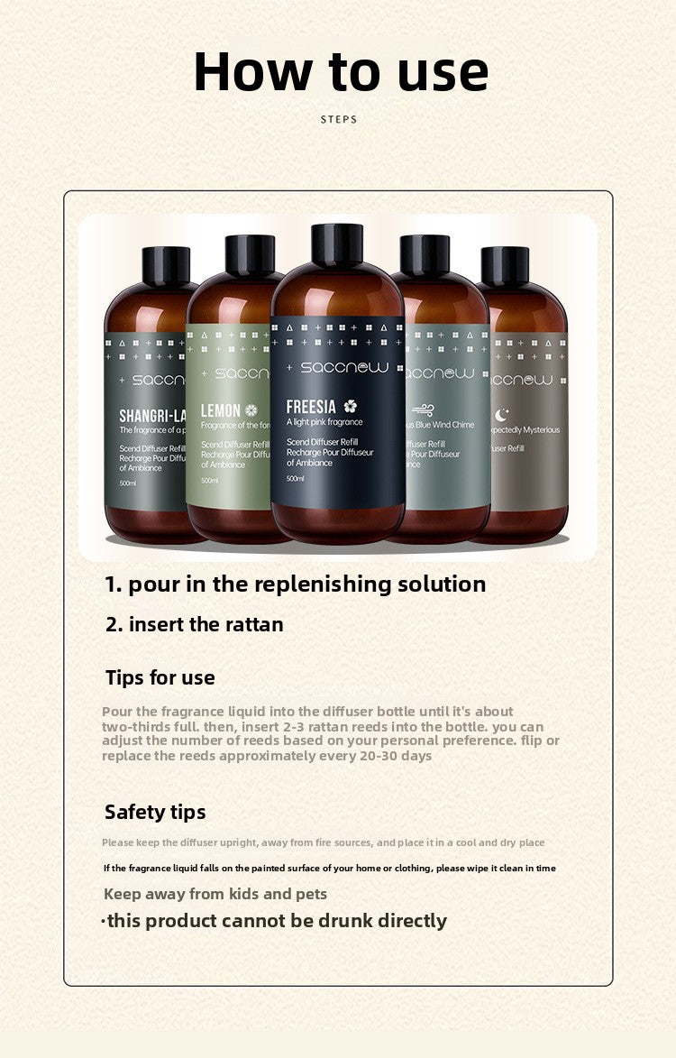 500ML Five-Star Hotel Fireless Aromatherapy Home Indoor Bedroom Room Deodorizing Air Freshener Refill