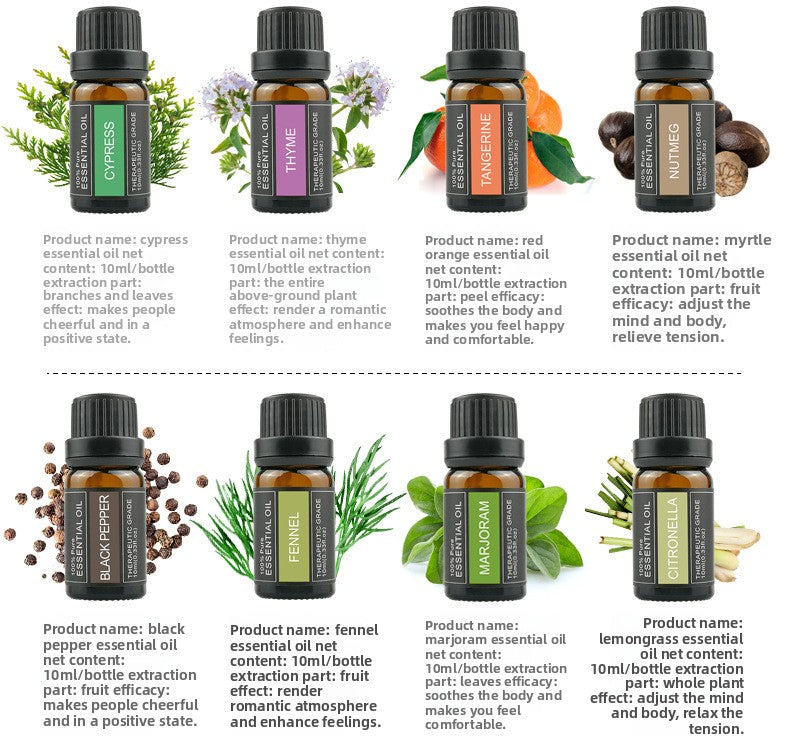 Cross-Border Plant Essential Oil In Stock 10ml Lavender Rose Jasmine Skincare Aromatherapy Massage Oil Essential Oil Sample