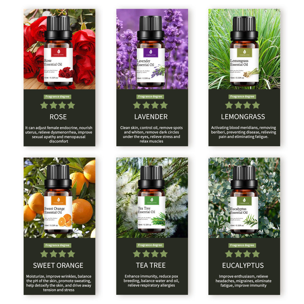 100% Pure Essential Oils Set Aromatherapy for Home Diffuser Natural Plant Extracts Long Lasting Fresh Air Water Soluble Aromatherapy Kit