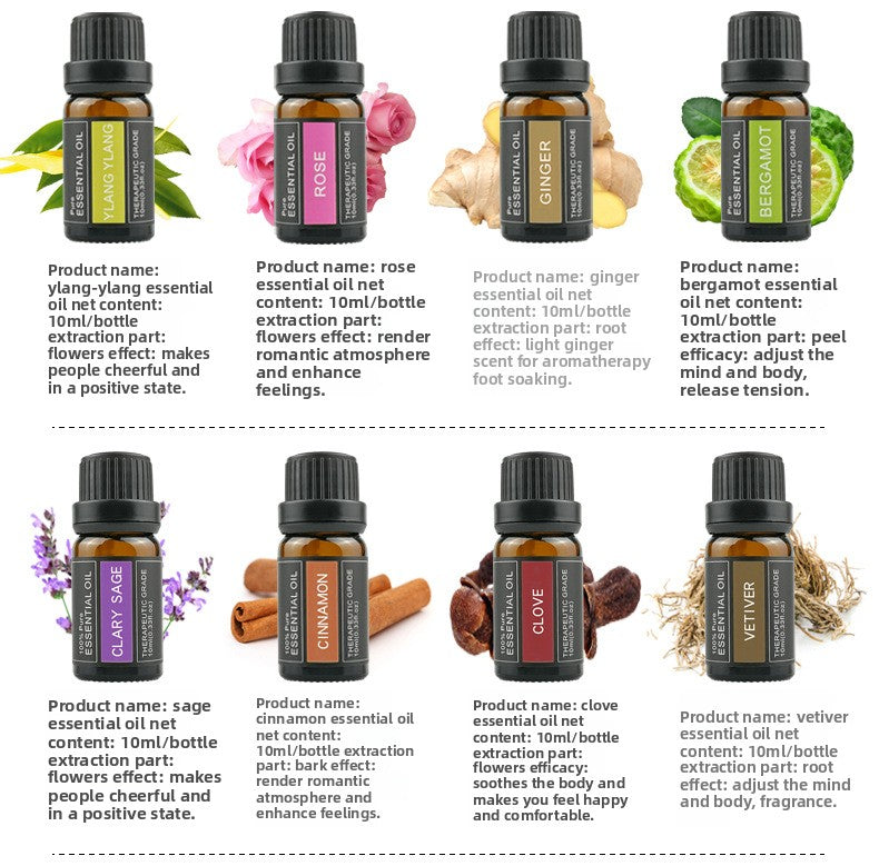 Cross-Border Plant Essential Oil In Stock 10ml Lavender Rose Jasmine Skincare Aromatherapy Massage Oil Essential Oil Sample