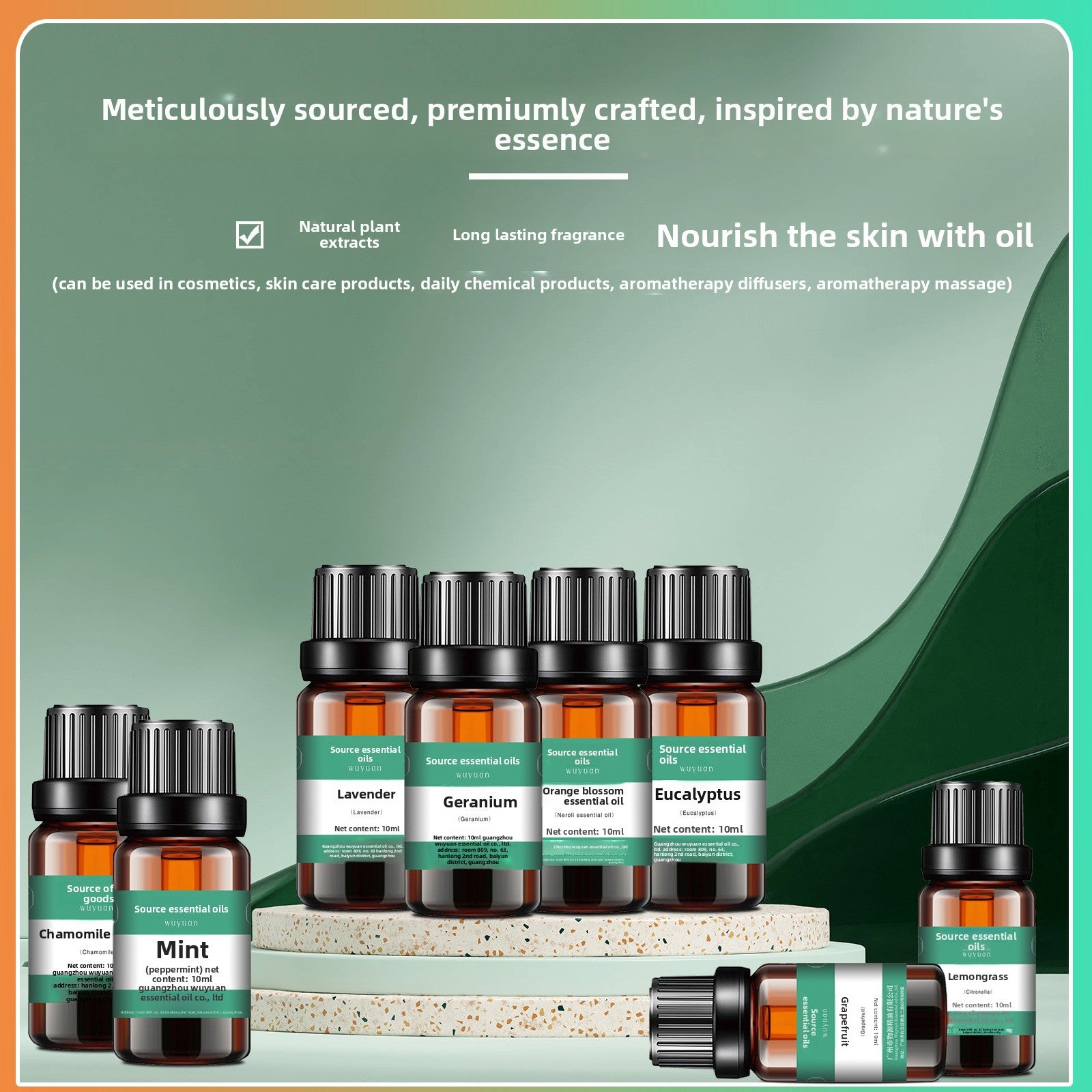 Wuyuan 10ml Lavender Rose Sweet Orange Tea Tree Pure Plant Aromatherapy Essential Oil Natural Single Essential Oil Wholesale