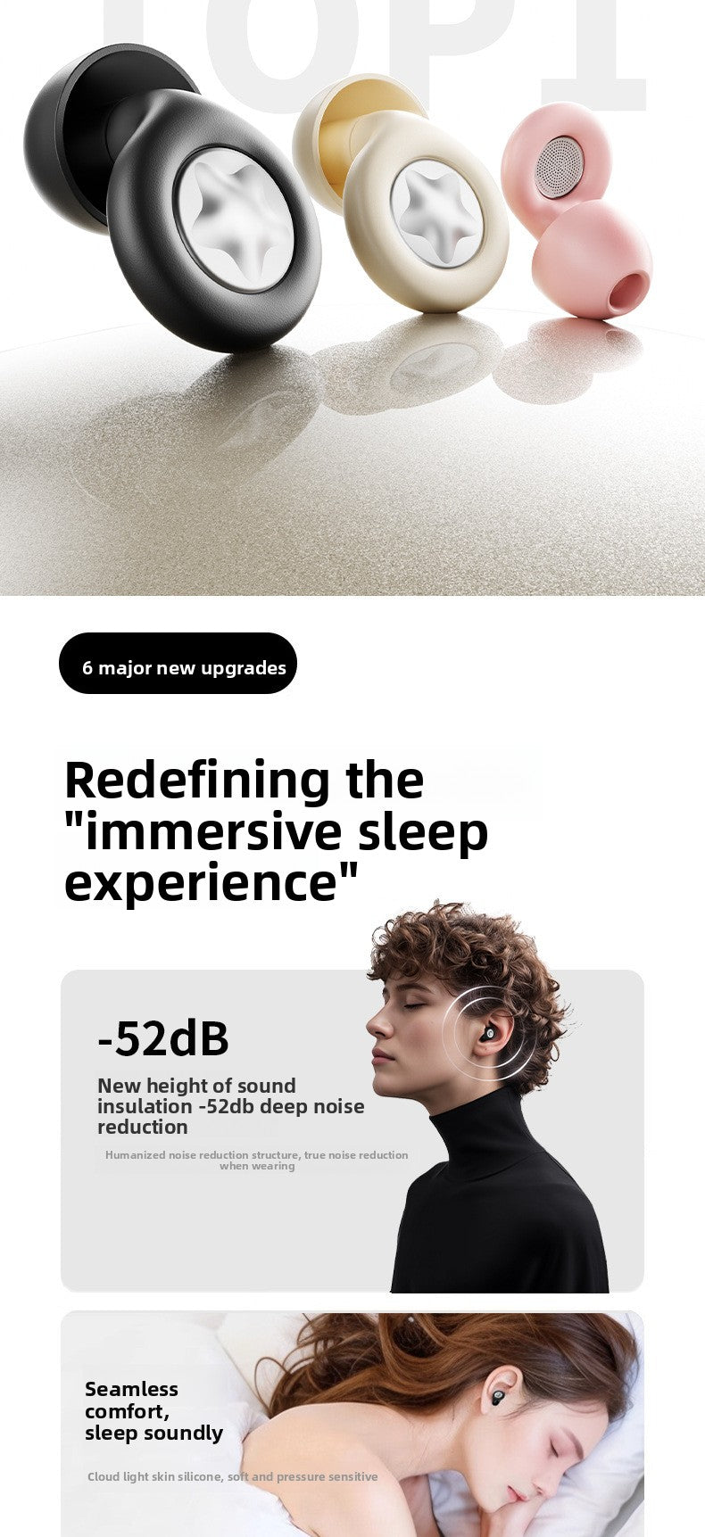 Noise-Cancelling Sleep Earplugs for Sleeping, Super Soundproof, Long-Wear Comfort, Anti-Noise Silicone Earplugs for Small Ear Canals