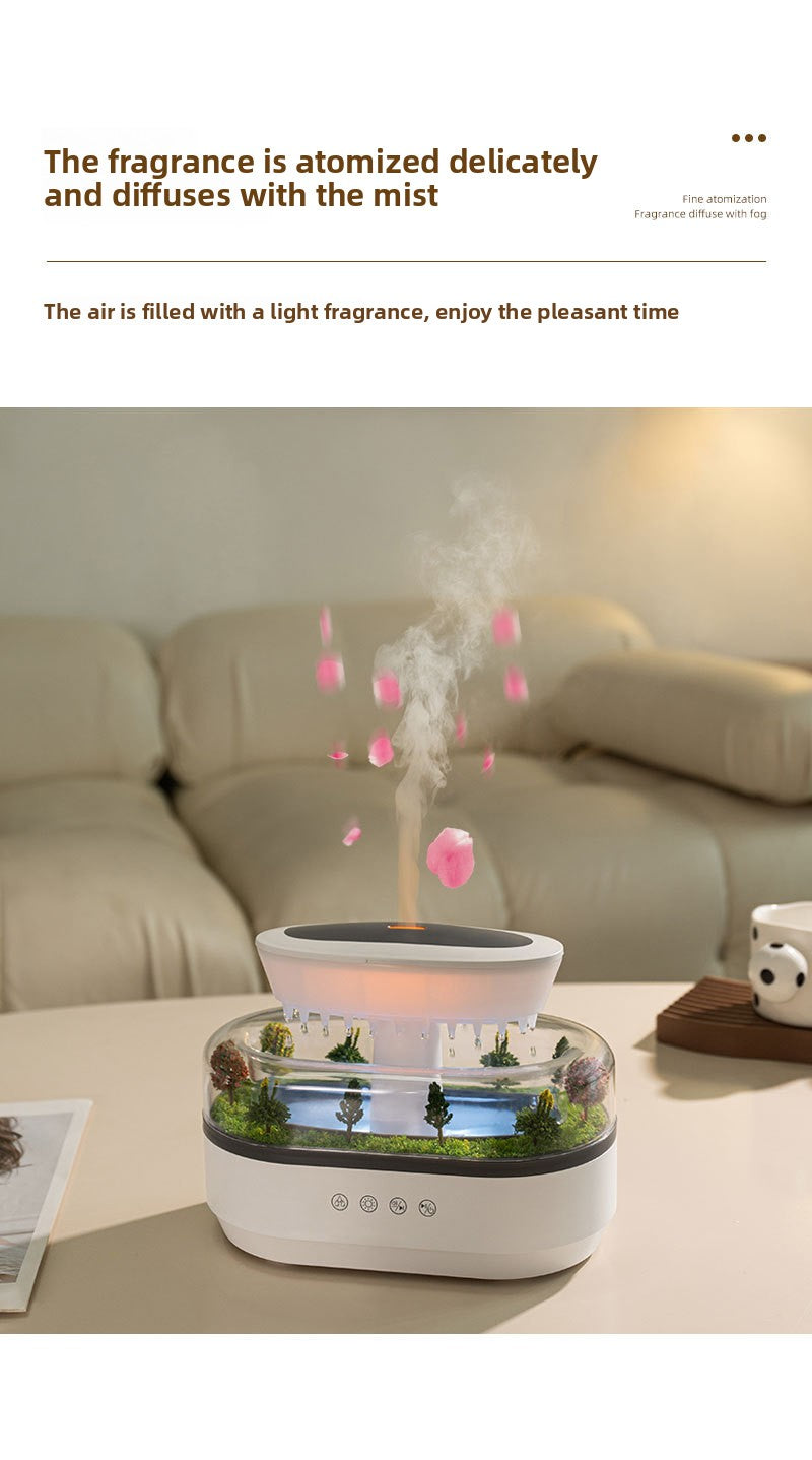 Cross-Border New Micro Landscape Aromatherapy Machine Household Ultrasonic Colorful Gradient Atmosphere Light White Noise Raindrop Fragrance Machine