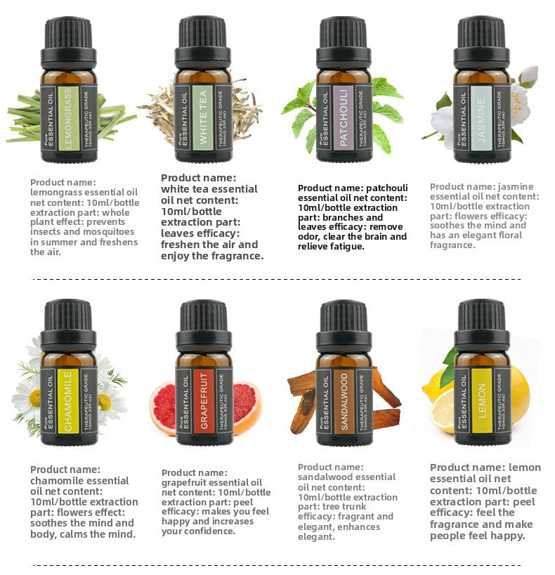 Cross-Border Plant Essential Oil In Stock 10ml Lavender Rose Jasmine Skincare Aromatherapy Massage Oil Essential Oil Sample