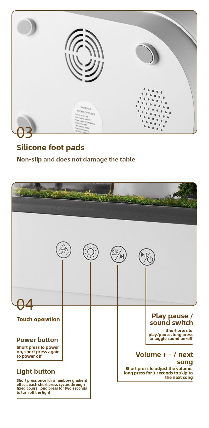 Cross-Border New Micro Landscape Aromatherapy Machine Household Ultrasonic Colorful Gradient Atmosphere Light White Noise Raindrop Fragrance Machine