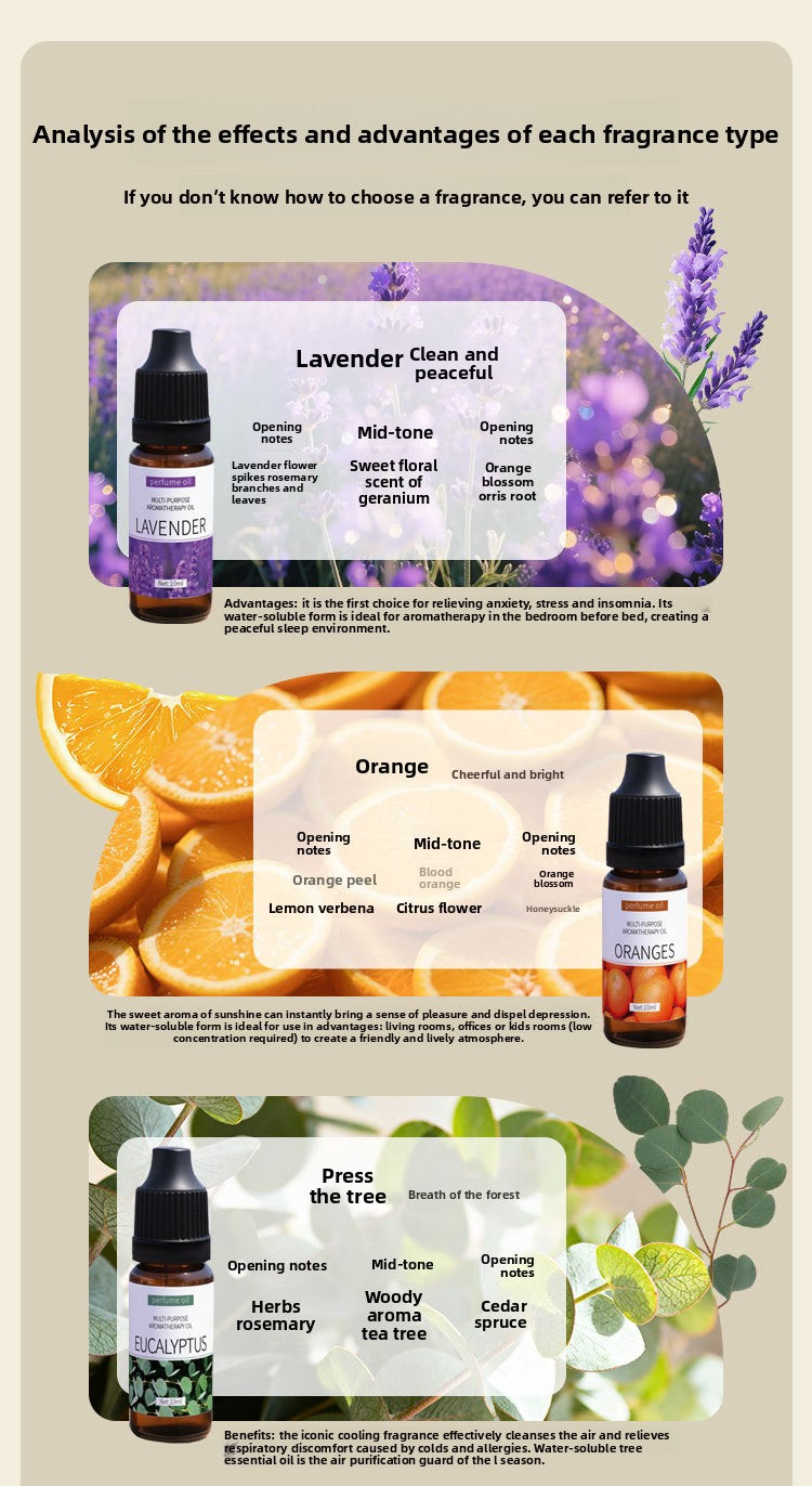 Water Soluble Aromatherapy Essential Oil 10ml x6 Set for Humidifier Diffuser Room Long Lasting Moisturizing Aroma Diffuser