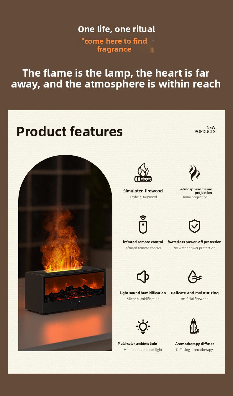 New Retro Fireplace Aromatherapy Machine Colorful Timer Remote Control Simulated 3D Flame Ultrasonic Essential Oil Fragrance Machine