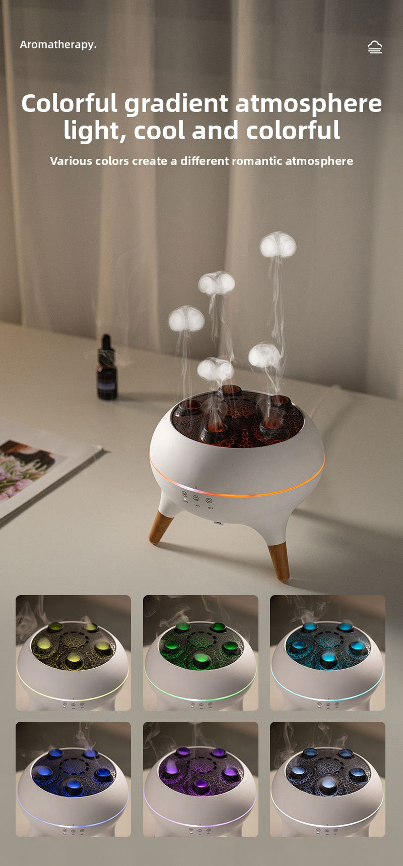 New Multi-Spray Jellyfish Aromatherapy Machine Home Desktop Large Mist Volume Smoke Ring Colorful Flame Fragrance Machine Gift